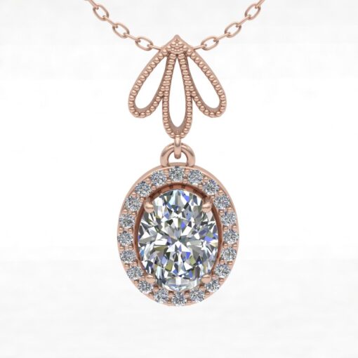 Certified Oval Diamond Bridal Necklace Flower Design Rose Gold LS7197