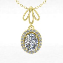 Certified Oval Diamond Bridal Pendant Flower Design Yellow Gold LS7197