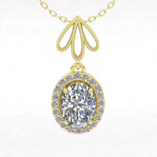 Certified Oval Diamond Bridal Pendant Flower Design Yellow Gold LS7197