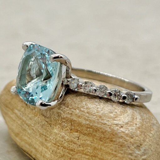 Cushion Aquamarine Diamond Engagement Ring White Gold Platinum LS7128