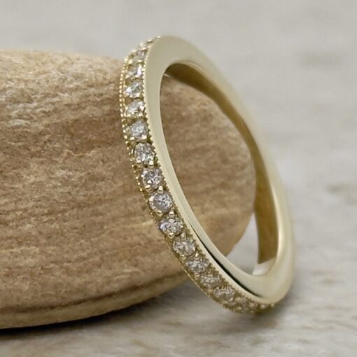 Full Eternity Round Diamond Milgrain Wedding Band Yellow Gold LS7178