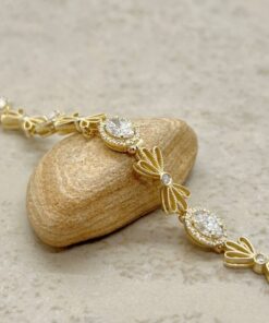 Lab Organic Diamond Bracelet Filigree Flower Design Yellow Gold LS7198
