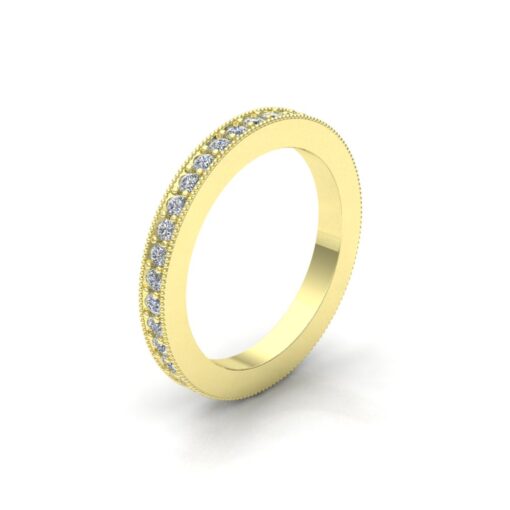 Milgrain Full Eternity Round Diamond Wedding Band Yellow Gold LS7178