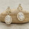 Oval Cut Lab Diamond Flower Petal Dangle Earrings Yellow Gold LS7196