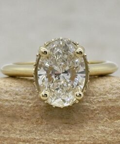 Oval Cut Lab Grown Diamond Engagement Ring Filigree Yellow Gold LS7176