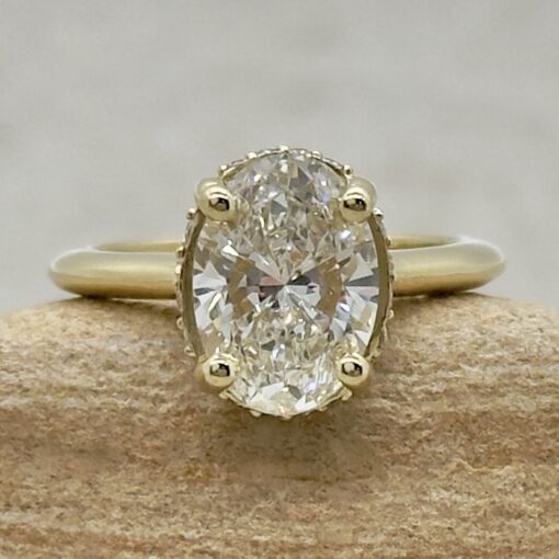 Oval Cut Lab Grown Diamond Engagement Ring Filigree Yellow Gold LS7176