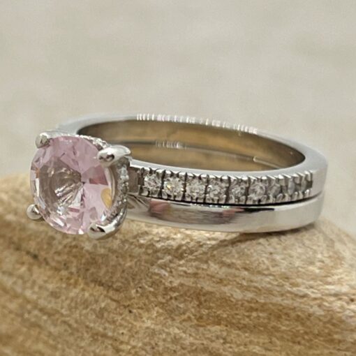 Pink Sapphire Bridal Ring Set Hidden Halo White Gold Platinum LS7234