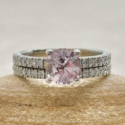 Pink Sapphire Diamond Engagement Ring Set White Gold Platinum LS7232