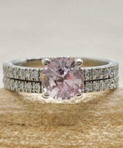 Pink Sapphire Diamond Engagement Ring Set White Gold Platinum LS7232