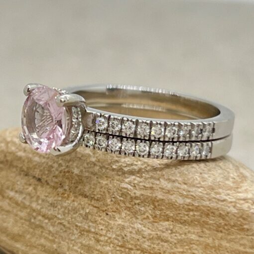 Pink Sapphire Diamond Ring Hidden Halo Set White Gold Platinum LS7232