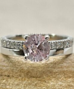 Pink Sapphire Engagement Ring Matching Band White Gold Platinum LS7234