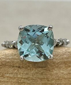 Square Cushion Aquamarine Engagement Ring White Gold Platinum LS7128