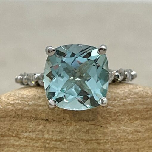 Square Cushion Aquamarine Engagement Ring White Gold Platinum LS7128