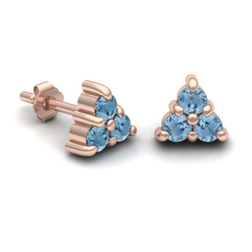 Aquamarine Cluster Stud Earrings Round in White Gold Platinum LS7110