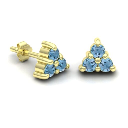 Aquamarine Cluster Stud Earrings Round Cut in Solid Yellow Gold LS7110