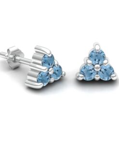 Aquamarine Cluster Stud Earrings Round in White Gold Platinum LS7110