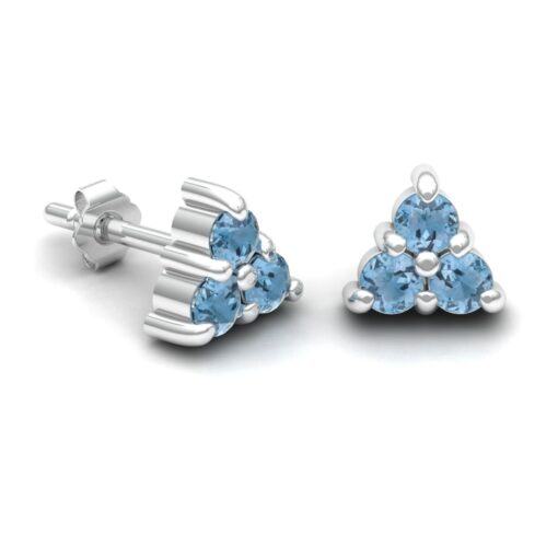 Aquamarine Cluster Stud Earrings Round in White Gold Platinum LS7110