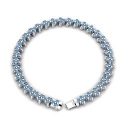 Aquamarine Tennis Bracelet Safety Clasp in White Gold Platinum LS7112