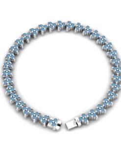 Aquamarine Tennis Bracelet Safety Clasp in White Gold Platinum LS7112