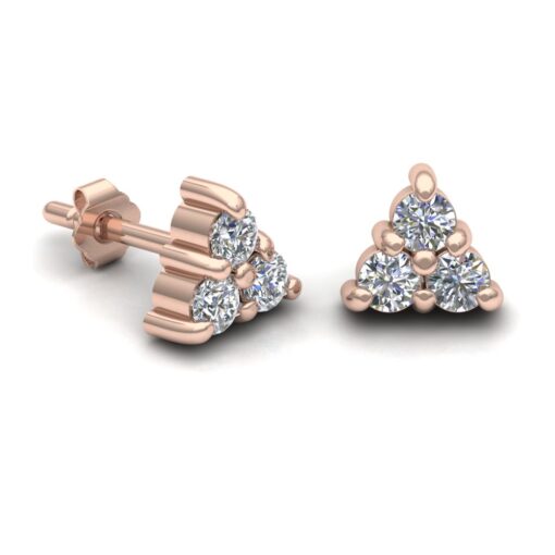 Diamond Cluster Stud Earrings Round Cut in Solid Rose Gold LS7059