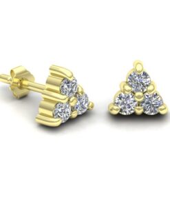 Diamond Cluster Stud Earrings Round Cut in Solid Yellow Gold LS7059