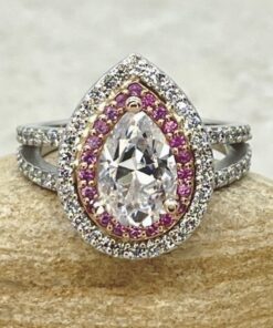 Double Halo Moissanite Diamond Sapphire Ring White Gold Platinum LS455