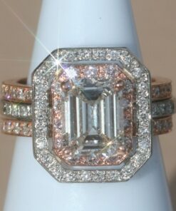 Emerald Cut Lab Diamond Bridal Set Rose and White Gold Platinum LS1439
