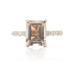 Emerald Cut Peach Morganite Diamond Engagement Ring Rose Gold LS4594