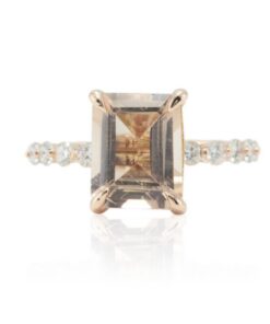 Emerald Cut Peach Morganite Diamond Engagement Ring Rose Gold LS4594