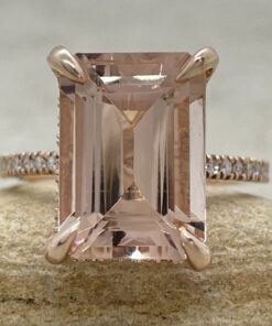 Emerald Morganite Engagement Ring Half Eternity Shank Rose Gold LS5049