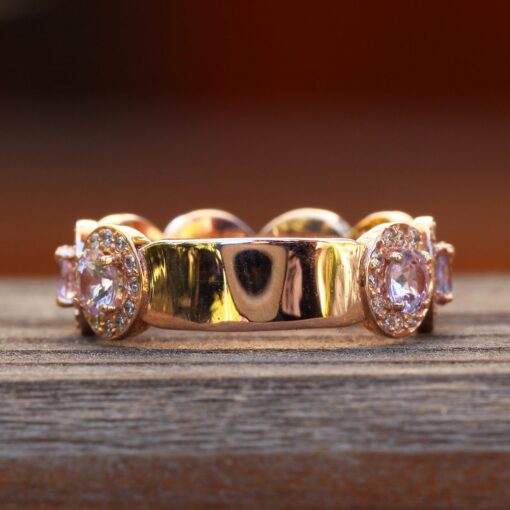 Eternity Pink Sapphire Ring Lab Organic Diamond Halos Rose Gold LS3590