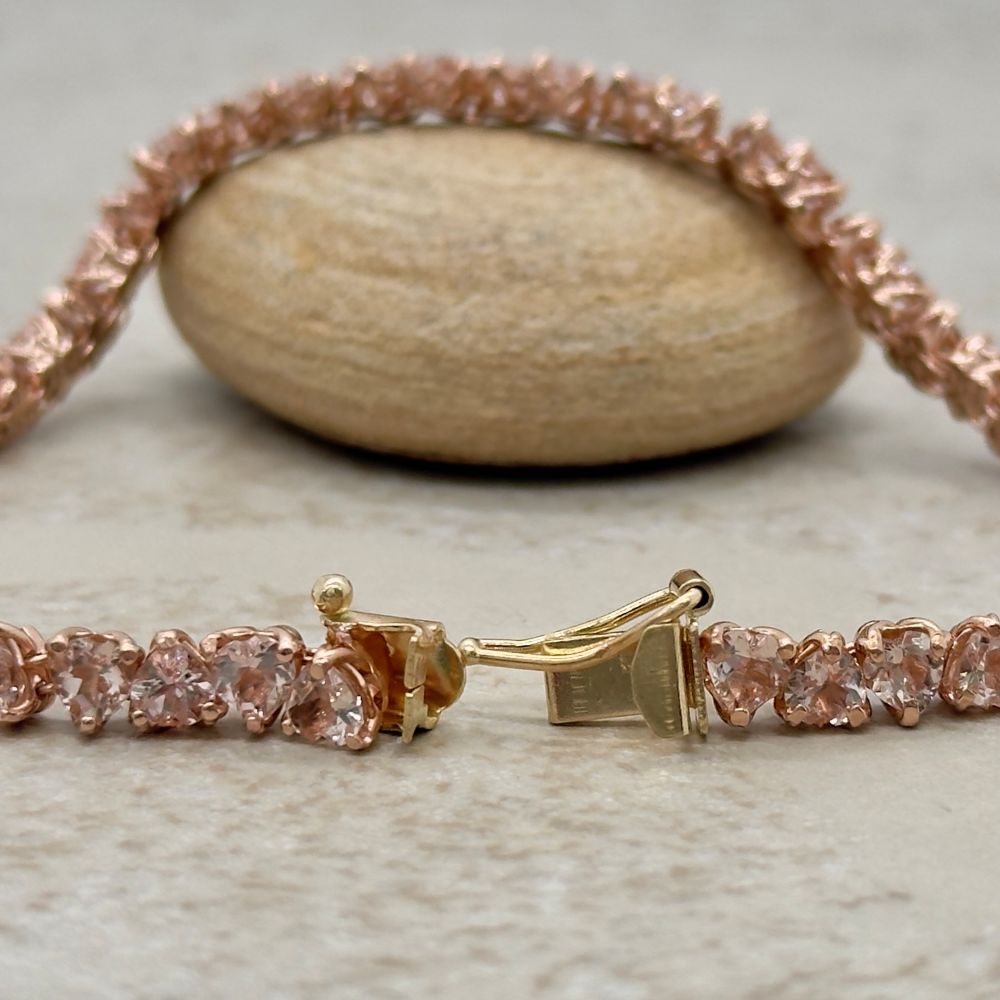 Heart Cut Peachy Pink Morganite Bracelet Safety Clasp Rose Gold LS6591