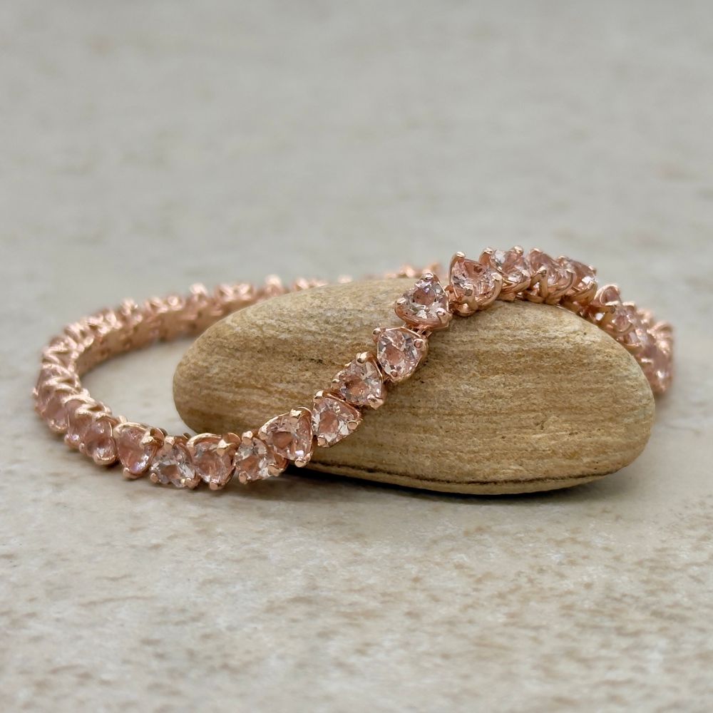Heart Peachy Pink Morganite Gemstone Tennis Bracelet Rose Gold LS6591