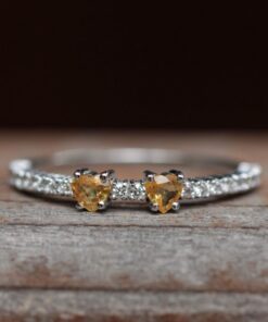 Heart Yellow Sapphire Diamond Wedding Ring White Gold Platinum LS5104