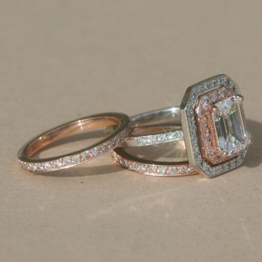 Lab IGI Diamond Halo Ring Set Rose and White Gold Platinum LS1439