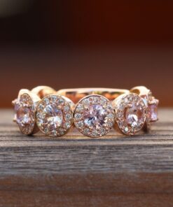Light Pink Sapphire Ring Lab Organic Diamond Halos Rose Gold LS3590