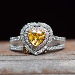 Matching Heart Cut Yellow Sapphire Ring Set White Gold Platinum LS7191