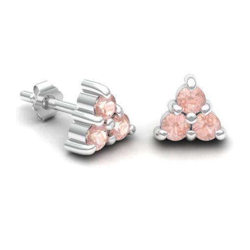 Morganite Cluster Stud Earrings Round Cut White Gold Platinum LS7058