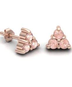 Morganite Cluster Stud Earrings Round Cut in Solid Rose Gold LS7058