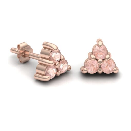 Morganite Cluster Stud Earrings Round Cut in Solid Rose Gold LS7058