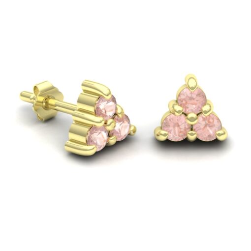 Morganite Cluster Stud Earrings Round Cut in Solid Yellow Gold LS7058