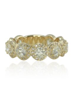 Nine Center Round Cut Diamond Halo Ring Lab Organic Yellow Gold LS4503