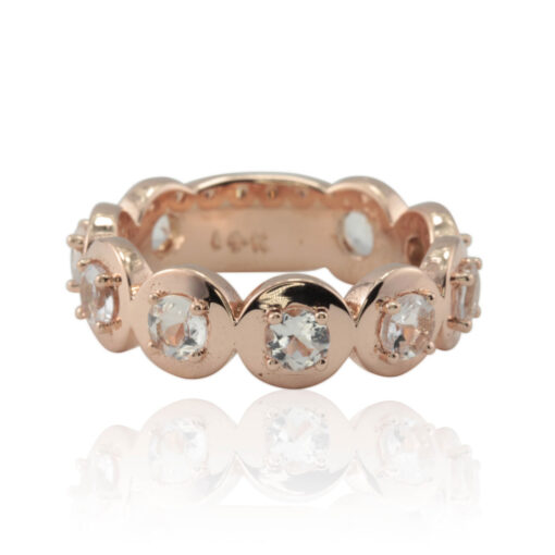 Nine Peachy Pink Morganite Golden Halos Stacking Ring Rose Gold LS4509