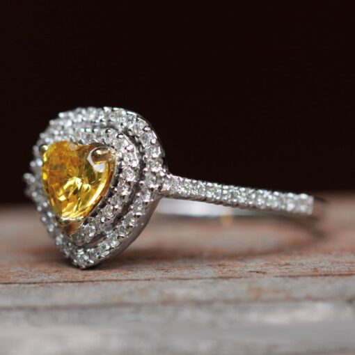 November Yellow Sapphire Diamond Halo Ring White Gold Platinum LS5103