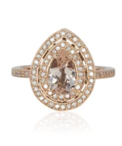 Pave Peachy Pink Pear Cut Morganite Engagement Ring Rose Gold LS4326 (1)