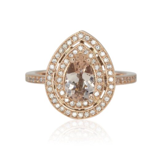 Pave Peachy Pink Pear Cut Morganite Engagement Ring Rose Gold LS4326 (1)