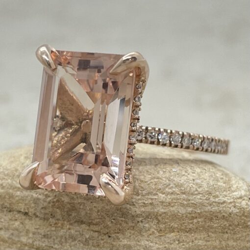 Peachy Pink Emerald Morganite Diamond Engagement Ring Rose Gold LS5049