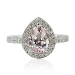 Pear Cut Pink Morganite Diamond Halo Ring White Gold Platinum LS4570