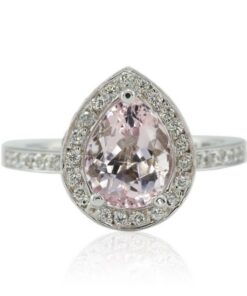 Pear Cut Pink Morganite Diamond Halo Ring White Gold Platinum LS4570