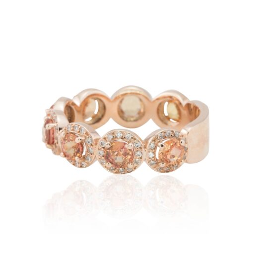 Round Cut Peach Sapphire Stacking Ring Diamond Halos Rose Gold LS4306